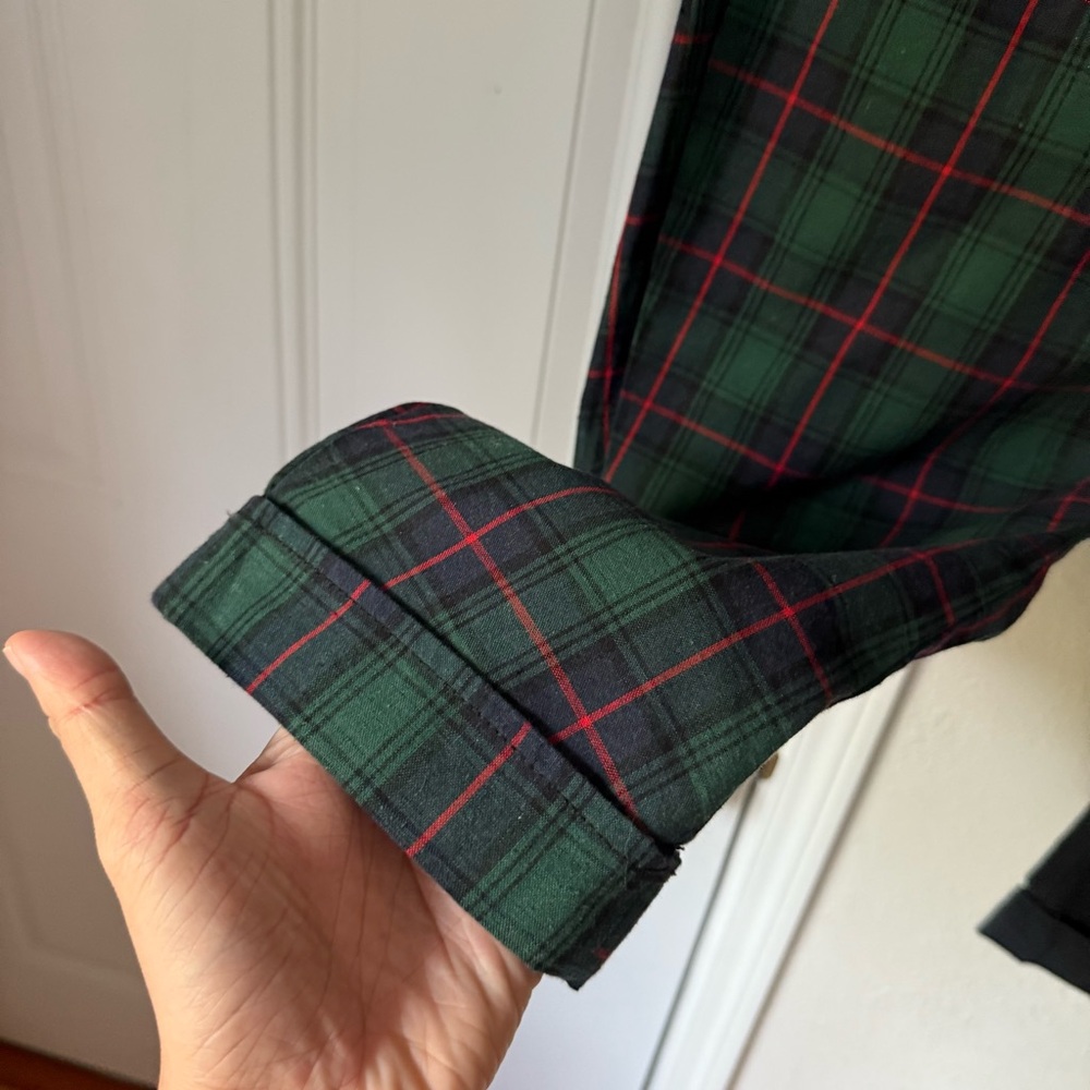 CLOT green black plaid cotton‎ patchwork slim straight leg pants - Picture 2 of 6